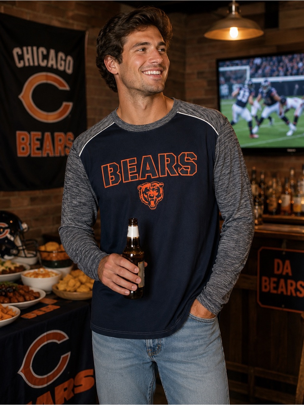 🏈CHICAGO BEARS Long Sleeve Raglan Shirt Men’s Medium NFL Team Apparel
